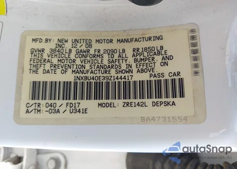 2009 Toyota Corolla S from USA, damaged, VIN 1NXBU40E39Z144417